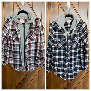 Layered Hooded Zip Up Flannel Bundle